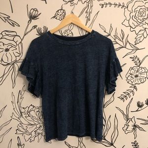 ✨ Blue Tee with Ruffle Sleeves SLIGHT Acid Wash
